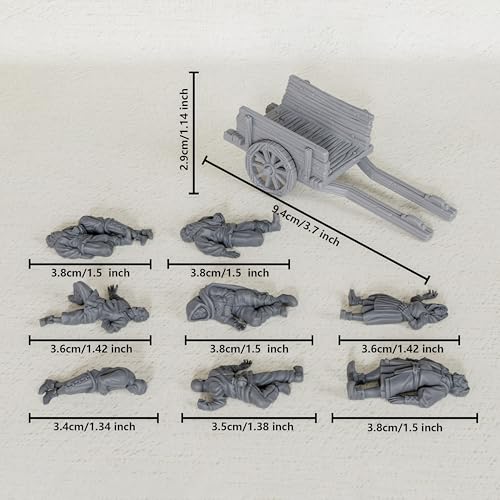 AUSPDICE Corpses Set, Unpainted DND Miniatures, Tabletop RPG Props-AS685 | 28mm Scale Fantasy Corpse Miniatures with Wooden Cart for Dungeons and Dragons, TTRPG Role Playing Accessory for DMS
