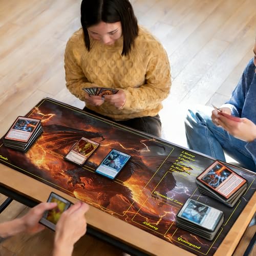 MTG Playmat TCG Card Mat Magic The Gathering Play Mat with Zone 24x14 Inch - color: Elemental Dragon Rage,with Zone