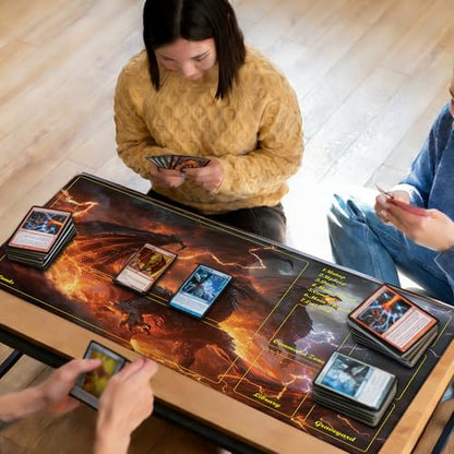MTG Playmat TCG Card Mat Magic The Gathering Play Mat with Zone 24x14 Inch - color: Elemental Dragon Rage,with Zone