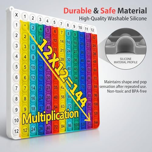 Multiplication Learning Board, 12x12 Multiplication Tables, Push Bubble Sensory Classroom & Home Learning Multiplication Chart Tool，Fidget Game for Teachers to Create a Variety of Math Operations - size: White-edged rainbow