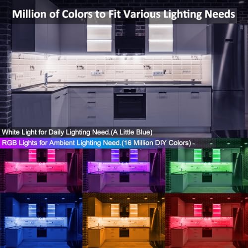 Benreom 6 Pcs RGB Under Cabinet Lights Kit, Smart App and Remote Control Under Cabinet Lighting, Dimmable Under Counter Lights for Kitchen, Plug in LED Lights Bar for Cabinet, Counter, Workbench, Desk - size: 6 Pack