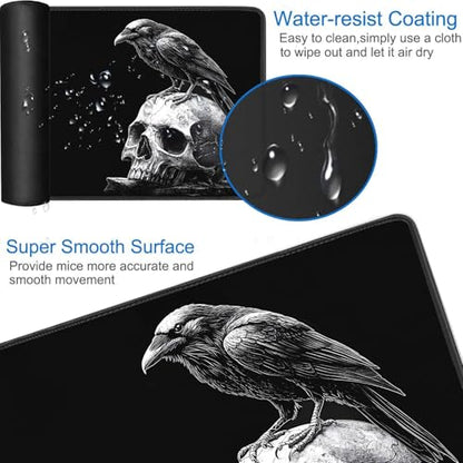 for MTG Game Playmat - 24 x 14 inches with Dices and Storage Bags, Non-Slip Base for TCG and Board Game Card Mats, Trading Card Games Mat, Crows and Skeletons, Black Pattern Collectible Card Playmats - color: Jv-playmat-p7-1-h221