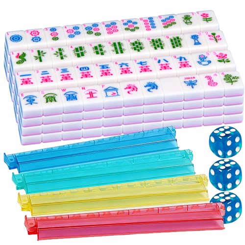 Pink American Mahjong Game Set 166 Mahjong Tile Set 1.2-inch American Mahjong Tile Set with 4PCS Mahjong Racks with Pushers