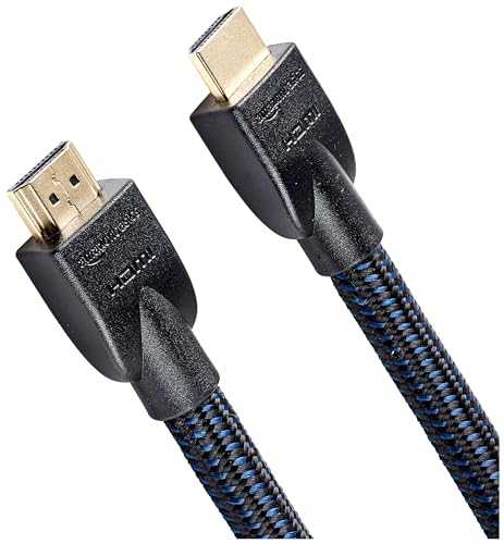 Amazon Basics Nylon-Braided HDMI 2.0 Cable, 25ft, 4K@60Hz, 18Gbps, 2160p, 48 bit, Compatible with TV/PS5/Xbox/Roku/Blu-ray, Ethernet Ready, Black & Blue - color: Black, size: 25 Feet (Pack of 1)