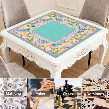 Blue Mahjong Mat for Table, 31.5 * 31.5in Anti Slip Lemon American Mahjong Table Cloth, Noise Reduction, Neoprene Mah jongg Mat with Carrying Bag & 3 Dices, Mahjong Set Gift for Board Tile Games Mat - color: Blue01