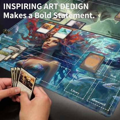 Playmat 24" x 14" Game Mats Tabletop Magic for MTG/TCG Cards, Trading Card Game Playing Stitched Play Mats Commander Deck Gaming Desk Mat Card Gameplay Mats, Elven Maiden with Wolf - color: Elven Maiden With Wolf, size: 24"X14"
