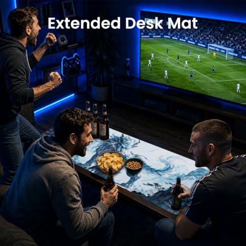 Lion Gaming Mouse Pad, XXL Chinese Landscape Desk Mat 31.5X15.7 | HD Print, Non Slip Rubber Base, Waterproof Fabric Top, Stitched Edges, Ideal Gift for Dorm, Home, Office & Back to School - color: Iceblue