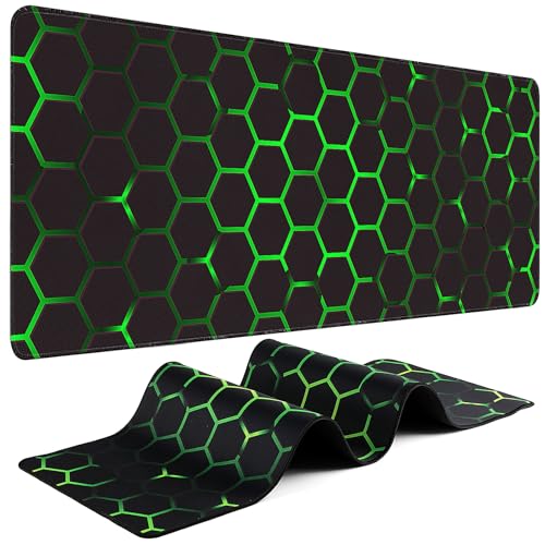 Mouse Pad Gaming - Desk Mat for Keyboard and Mouse - Large Mouse Pads for Desk, Gaming Mousepad with Non-Slip Base, Desks Pad (31.5" X 11.8") for Game, Office and Home - color: Honeycomb Geometry - Black Green, size: 31.5L x 11.8W inches