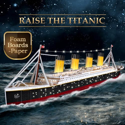 CubicFun Titanic 3D Model Ship Puzzle with LED Lights, 266 Pieces, 88 cm | 3D Puzzle for Adults LED 34.6 inch Titanic Model with 266 Pieces for Collectors, Home Decor Office Displays Shelf Displays - style: Realistic