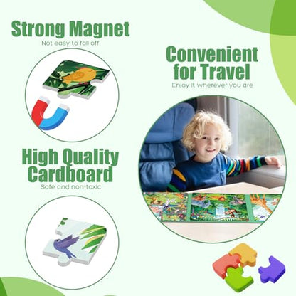 Magnetic Puzzles for Toddlers 3-5 Toddler Puzzle Travel Toys （Animal） | Jigsaw Puzzles for Kids 97-Pieces Travel Toys, Animal Jungle Puzzles Ages 4-6 Road Car Trip & Airplane Activity - style: Animal Jungle