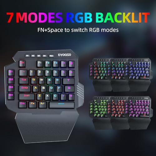 HUO JI Wireless One Handed Mechanical Gaming Keyboard, Red Switch | 6 Onboard Macro Keys, 2.4Ghz and USB-C Wired Dual Mode, RGB Led Backlit, Wrist Rest, Durable Battery