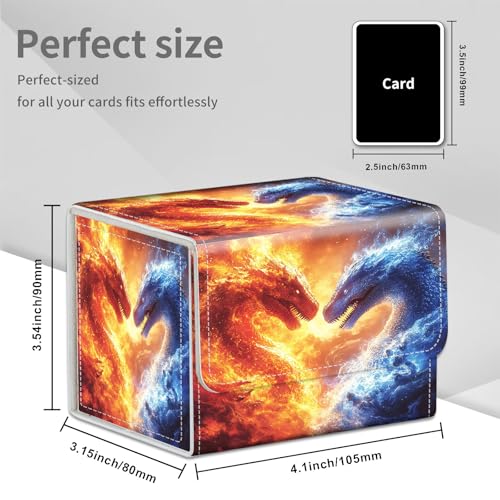 Fire Dragon Ice Dragon for MTG Deck Box, 100+ Double Sleeved Card Storage Case, PU Leather Commander Deck Case for TCG Magic Yugioh, Magnetic Closure - color: Fire Dragon Ice Dragon