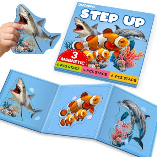 QUOKKA Step Up Magnetic Puzzles for Toddlers 1-3, Ocean Puzzle Set in One Book, Travel Games for Kids 3-5, Screen Free Toy for Toddlers and Preschoolers - color: Ocean