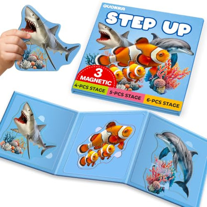 QUOKKA Step Up Magnetic Puzzles for Toddlers 1-3, Ocean Puzzle Set in One Book, Travel Games for Kids 3-5, Screen Free Toy for Toddlers and Preschoolers - color: Ocean
