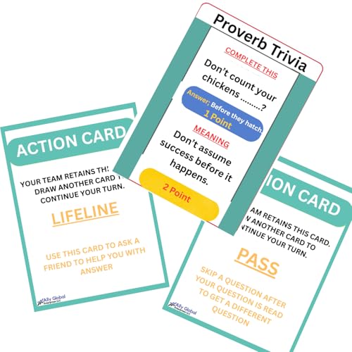 Proverbs Trivia Games, Questions with Answers & Meanings | Fun Family Party Board Games, Team Game Night, Educational Trivia Card Game, Improves Wisdom