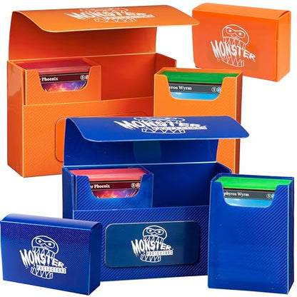 Monster Protectors Magnetic Double Deck Box Value Set- 2 PK-Each Box Holds 2 Complete TCG Sleeved Decks (150 Cards)-Compatible with MTG Magic Gathering, Yugioh Trading Card Games- Colors Vary