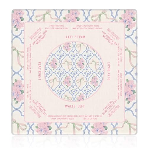 Coquette Pink and Blue Floral Mahjong Mat 31.5"x31.5", Grandmillennial Cottagecore Flower Non-Slip Noise Reduction Gaming Mat for American Mahjong Poker Card Board Games Dominoes - color: Pink Flowers