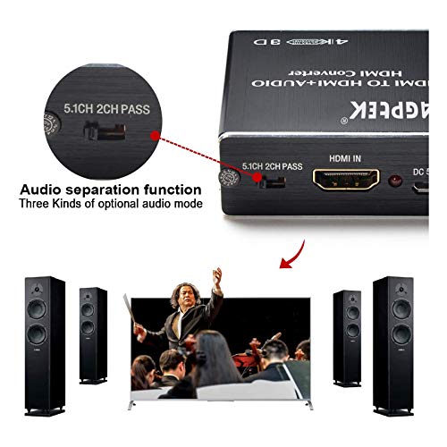 4K x 2K HDMI Audio Extractor Splitter, HDMI Audio Converter Adapter | Support Ultra HD 4K Toslink Optical Audio Output and 3.5mm with optical fiber cable