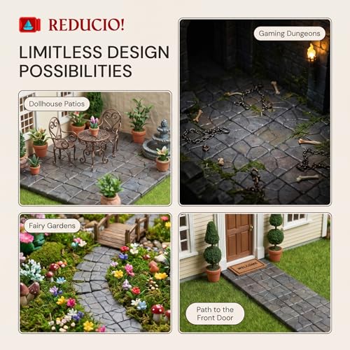 Dollhouse Miniature Paving Stones, Tiles for Modeling | Set of 50 pcs for Fairy Gardens and Tabletop Builds, REDUCIO! - color: Medieval Courtyard Pavement