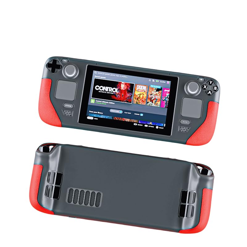 Steam Deck Protective Case - Lightweight Shockproof Silicone Cover with Anti-Slip Grip | Full Body Protection for Valve Gaming Console | Travel-Friendly Case & Accessories (Red + Black) - color: Red + Black