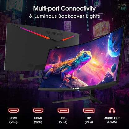 Sceptre 34-Inch Curved Ultrawide WQHD Monitor, 3440 x 1440, R1500, Up to 180Hz/165Hz, DisplayPort x2, 100% sRGB, 1ms, Built-in Speakers, Black (C345B-QUT168 Series) - style: 2025 34" Curved 180Hz