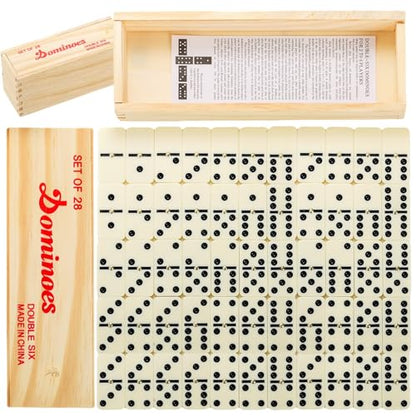 Noamus 56 PCS Dominoes Set for Adults, Professional Domino Tiles with Spinner, Double 6 in 2 Portable Wooden Case, 28 Tiles Domino Travel Set for Family Numbers Table Board Games, 2-8 Players