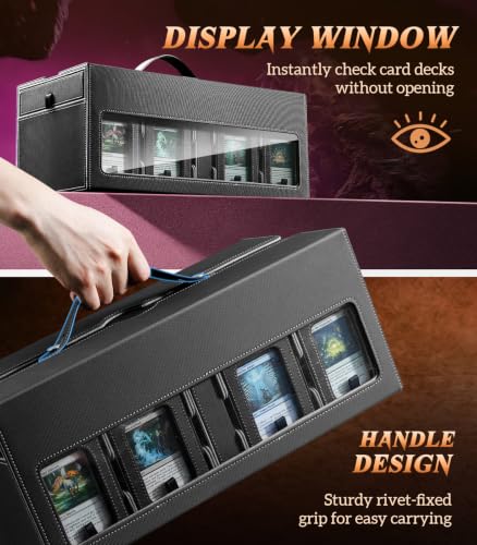 TiMOVO MTG Commander Deck Box, 11-in-1 Modular for TCG/PTCG, Black Gray | 8-Deck Card Storage Case and 3 Dice Trays, Holds 1760+ Single-Sleeved Cards, Display Window, Carry handle - color: Black Gray