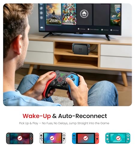 Wireless Switch Controller for Nintendo Switch/Switch 2/Lite/OLED Controller, Switch Controller with a Mouse Touch Feeling on Back Buttons, Extra Switch Pro Controller with Wake-up,Programmable, Turbo Function - color: Red+Blue