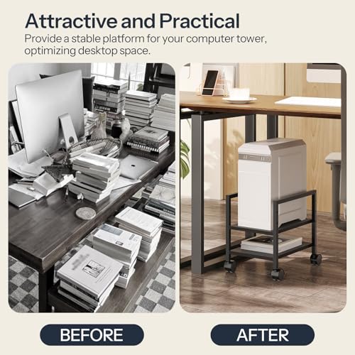 HOOBRO PC Stand, 2-Tier PC Tower Stand Fits Most Computer Towers, CPU Holder for Floor, Height Adjustable, CPU Stand with Wheels Under Desk, for Home Office, Black BB11CJ01 - color: Black