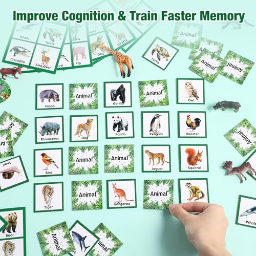 Fuutreo 82 Pcs Memory Matching Cards Animals Educational Games Funny Animals Learning Game Concentration Cards for Family Birthday Party Favors Gifts Supplies - style: Animals