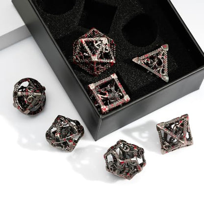 DND Dice Set,3D Octopus Hollow Metal 7-Die,SilverBlood | copper construction,72g balanced weight,engraved numbers,gift box and velvet bag for DND RPG play - color: Bloodstained