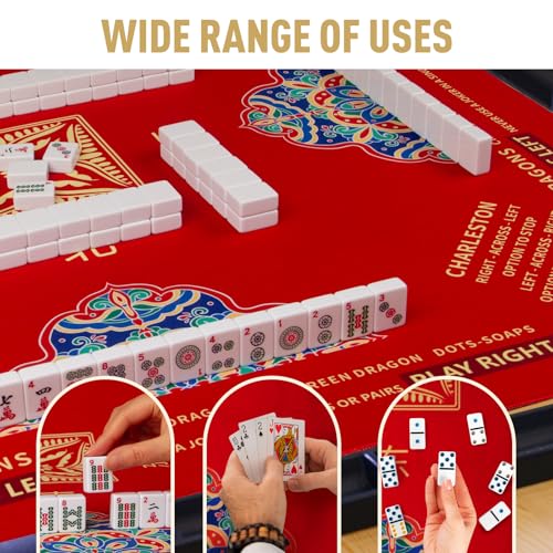 Mahjong Mat 32.4” x 32.4”, 3mm Thick Non-Slip Rubber Back Mahjong Table Mat, Noise Reduction Waterproof Mahjong Game Mat for Table, Mahjong Tile Mat for Cards, Dominoes & Board Games (Red2) - color: Red2