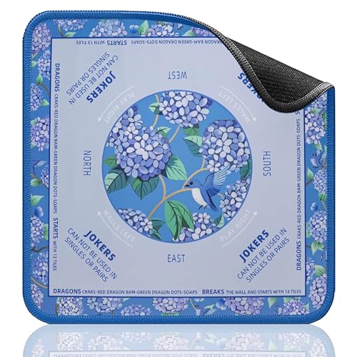 TIASUSAN Mini Mahjong Learning Mat (21” x 21”) for Travel Mahjong Tile Set, Anti-Slip, Noise-Reducing Mahjong Mat for Table, Board Games, Tile Games and Cards - color: Blue-mini