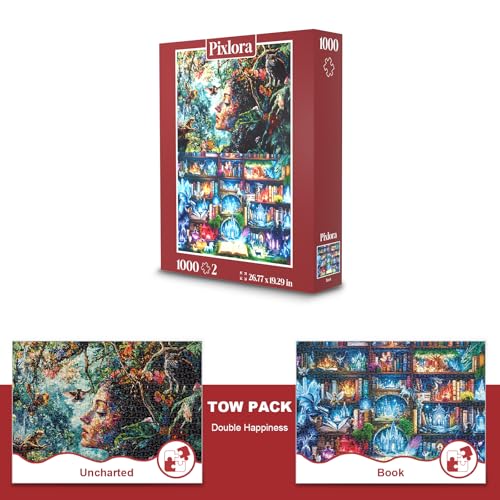 Puzzles for Adults 1000 Pieces, 2 Pack Fantasy Jigsaw Puzzles, Magic Book Theme, 2000 piece Puzzle Challenging Puzzles for Game Night, Ideal Gift for Adults - style: Uncharyed&Book