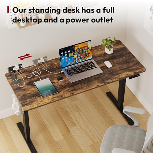 SANODESK Electric Standing Desk with Desk Clamp Power Strip 48"x 24" Whole-Piece Desktop Height Adjustable Stand Up Desk with Cable Management Sit Stand Home Office Desk Black Frame/Rustic Brown Top - color: Black Frame+rustic Brown Top, size: 48"x24"