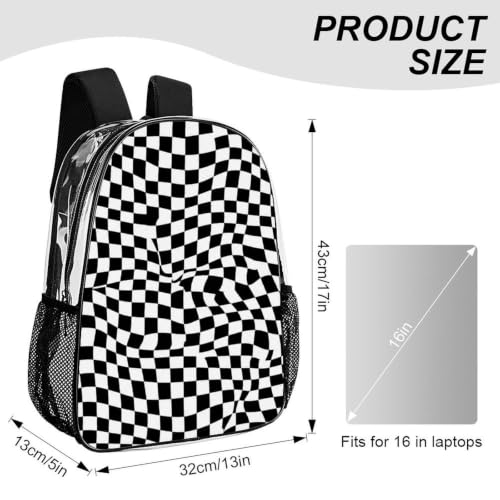 Waterproof Large Clear Beach Backpack Holds Towels Water Bottles | Heavy Duty, Checkerboard Geometric Checkered Plaid Black White Car Racing Chess Board, See Through Daypack - color: Pattern (328)