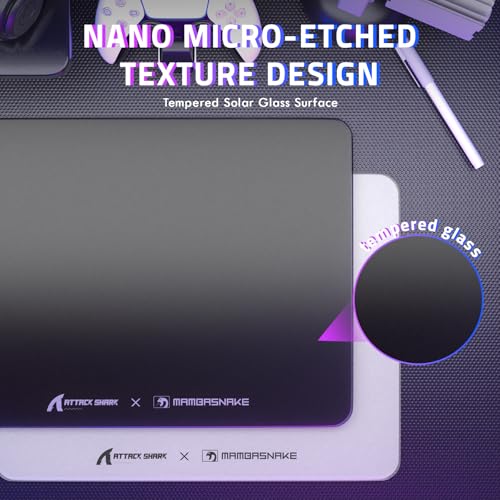 Attack Shark CM05SE Glass Gaming Mousepad,Nano-Micro-Etched Texture,Smooth Glass Surface,High Accuracy,Fast-Moving,Anti-Scratch, PU Leather Super Non-Slip Base,Small Size(16.1×12.2"),Black - color: Black, size: 16.1L x 12.2W inches