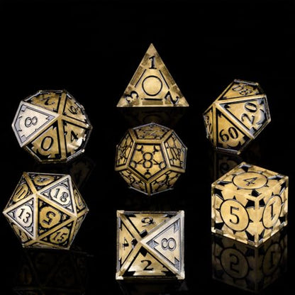 DND Resin dice Color Sharp Edge dice Set Dungeon Polyhedron D and D dice Set Suitable for D&D Role-Playing Tabletop Games D20 D12 D10 D8 D6 D4 (Golden) - color: Golden