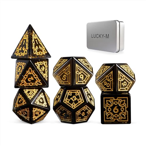 LUCKY-M Ivy Dice DND Set, Polyhedral Dice D&D for Dungeons and Dragons, Black Dice with Case for RPG MTG Tabletop Games Men & Women Gift(PII-Black) - color: Pii-black