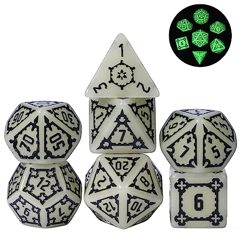 cusdie 25mm Giant DND Dice Glow in The Dark, 7 Pcs Luminous Polyhedral Dice Set, Glowing D&D Dice with Dragon Eye Dice Bag for Pathfinder RPG(Glow in The Dark) - color: Luminous