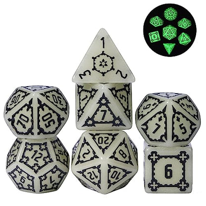 cusdie 25mm Giant DND Dice Glow in The Dark, 7 Pcs Luminous Polyhedral Dice Set, Glowing D&D Dice with Dragon Eye Dice Bag for Pathfinder RPG(Glow in The Dark) - color: Luminous