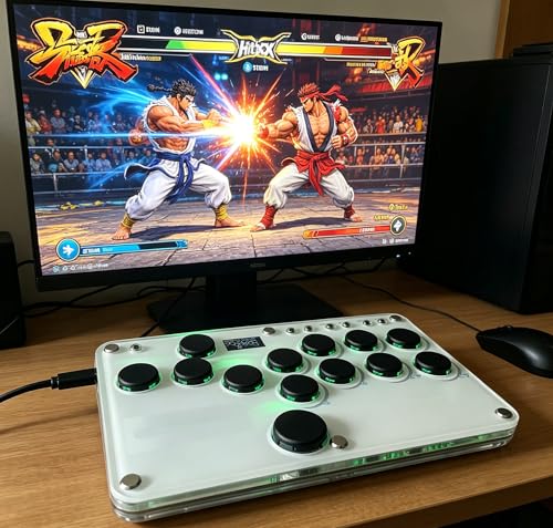 XIAO SHI MIN STORY Arcade Stick 13 Keys All-Button Game Controller with Custom RGB & Turbo Functions,Arcade Controller Street Fight for PC/Ps3/Ps4/Switch/Steam Game Keyboard Supports Hot Swap & SOCD