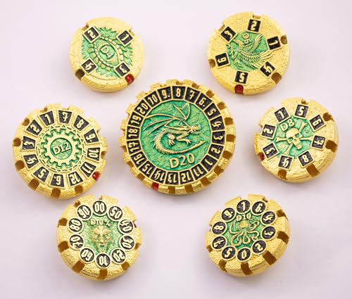 Metal DND Dice Set Spinning Dungeons and Dragon Dice Set Metal Dragon Polyhedral Magic 7 PCS Dice Set with Gift Box for Dungeons and Dragons Table Games Play Cards MTG(GyroDice_Pearl Gold Black) - color: Spinning Dice_pearl Gold Black