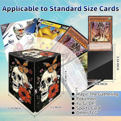 Peony Flower Skull Card Deck Box, MTG Commander Deck Box Card Deck Case for Trading Cards, 100+ Sleeved Cards with PU Leather Magnetic Card Storage Box for TCG CCG Magic Cards - color: Card Deck Box-590