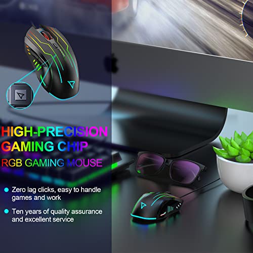 Gaming Mouse Wired, Lightweight Gaming Mice, Breathing RGB Plug Play High-Precision Adjustable 3200 DPI Ergonomic PC Gaming Mouse for Gamer, Wired Mouse for Laptop