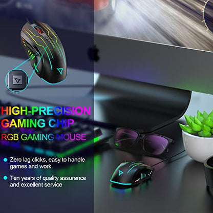 Gaming Mouse Wired, Lightweight Gaming Mice, Breathing RGB Plug Play High-Precision Adjustable 3200 DPI Ergonomic PC Gaming Mouse for Gamer, Wired Mouse for Laptop