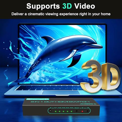 SkycropHD 4K@60Hz HDMI Switch, 5 in 1 Out HDMI 2.0 Switcher with Remote Support Auto Switch, HDR10, Dolby Vision, Dolby Atmos, 18Gbps, CEC