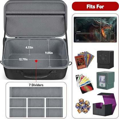 casmilee Deck Box Carrying Case for MTG/TCG Cards with Playmat Straps | 6 Adjustable Dividers, Mesh Pocket, Shoulder Strap, Holds Deck Boxes, Dice and Playmat, Case Only - color: Grey