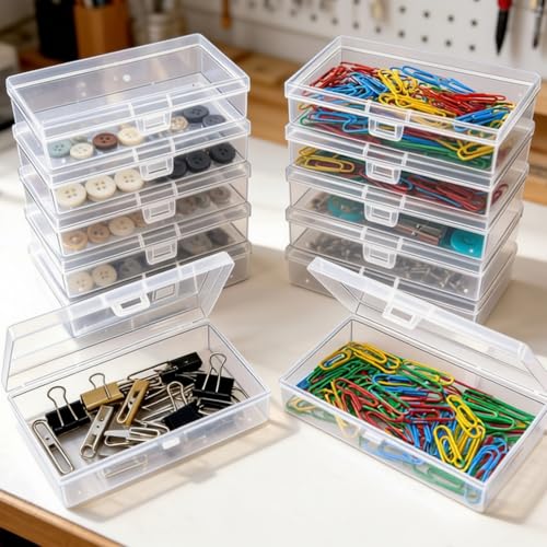 12 Pack Rectangular Clear Plastic Storage Containers | 5.3 x 3.1 x 1.18 inch, Hinged Lid, For Beads and Small Craft Items - size: 5.3 x 3.1 x 1.18 inch