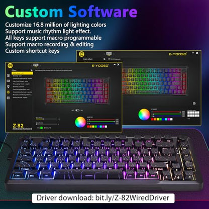 E-YOOSO 75% Wired Mechanical Gaming Keyboard, RGB Backlit, Red Switches | Hot Swappable Pre-lubed, Gasket Structure, Knob Control, Quiet Portable Compact Custom for PC, Black - color: Black, Red Switch